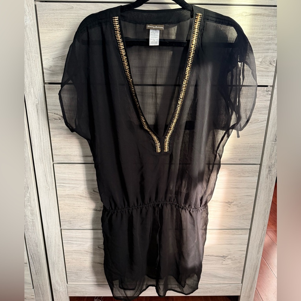 Sheer black boho chic beaded coverup medium